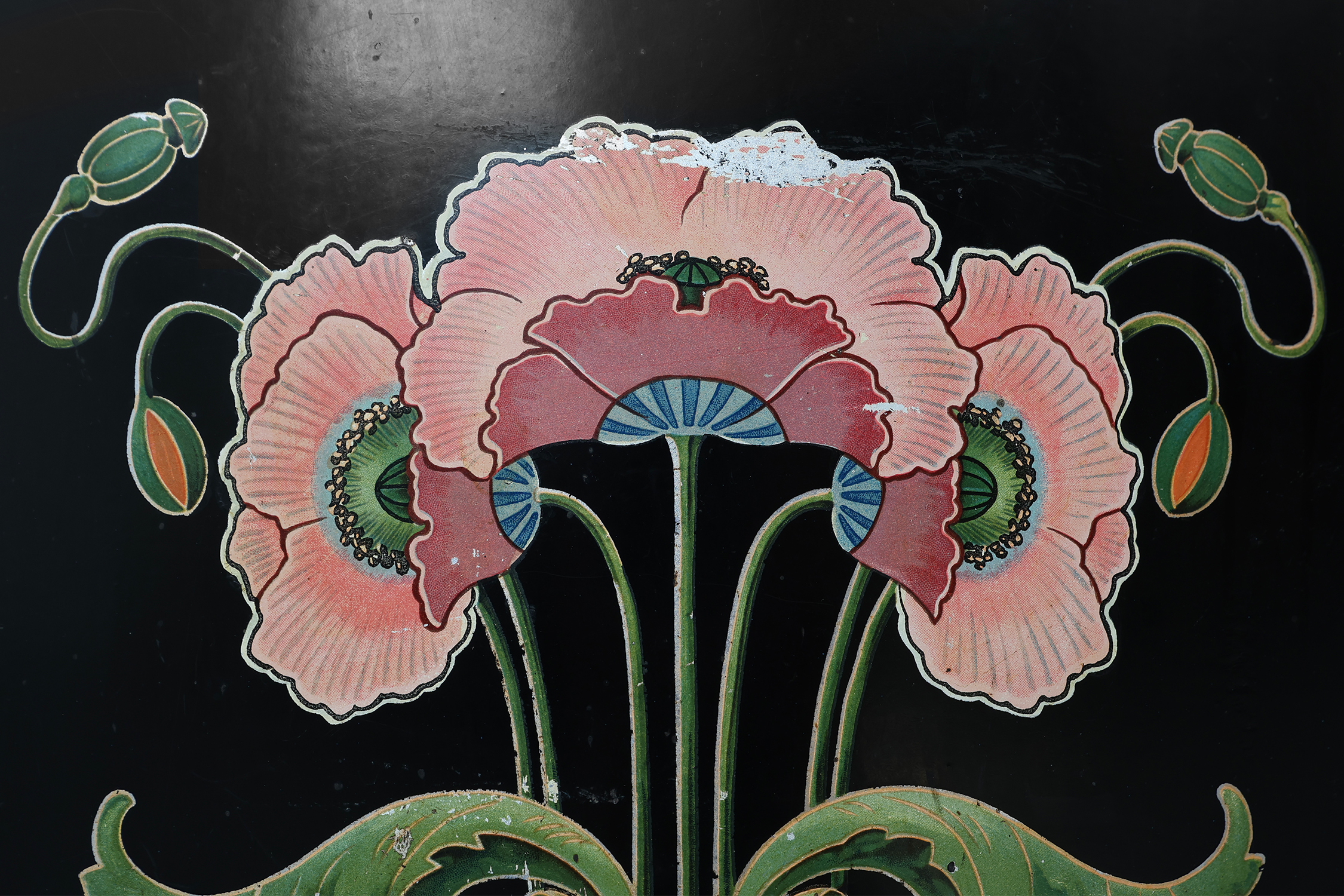 Art Nouveau Black Lacquer Fire Screen with Hand‑Painted Floral Motif, France, ca . 1910thumbnail